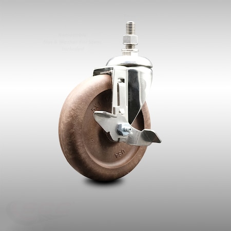 Service Caster 5 Inch 316SS High Temp Glass Filled Nylon 10mm Threaded Stem Caster Brake SCC-SS316TS20S514-GFNSHT-TLB-M1015